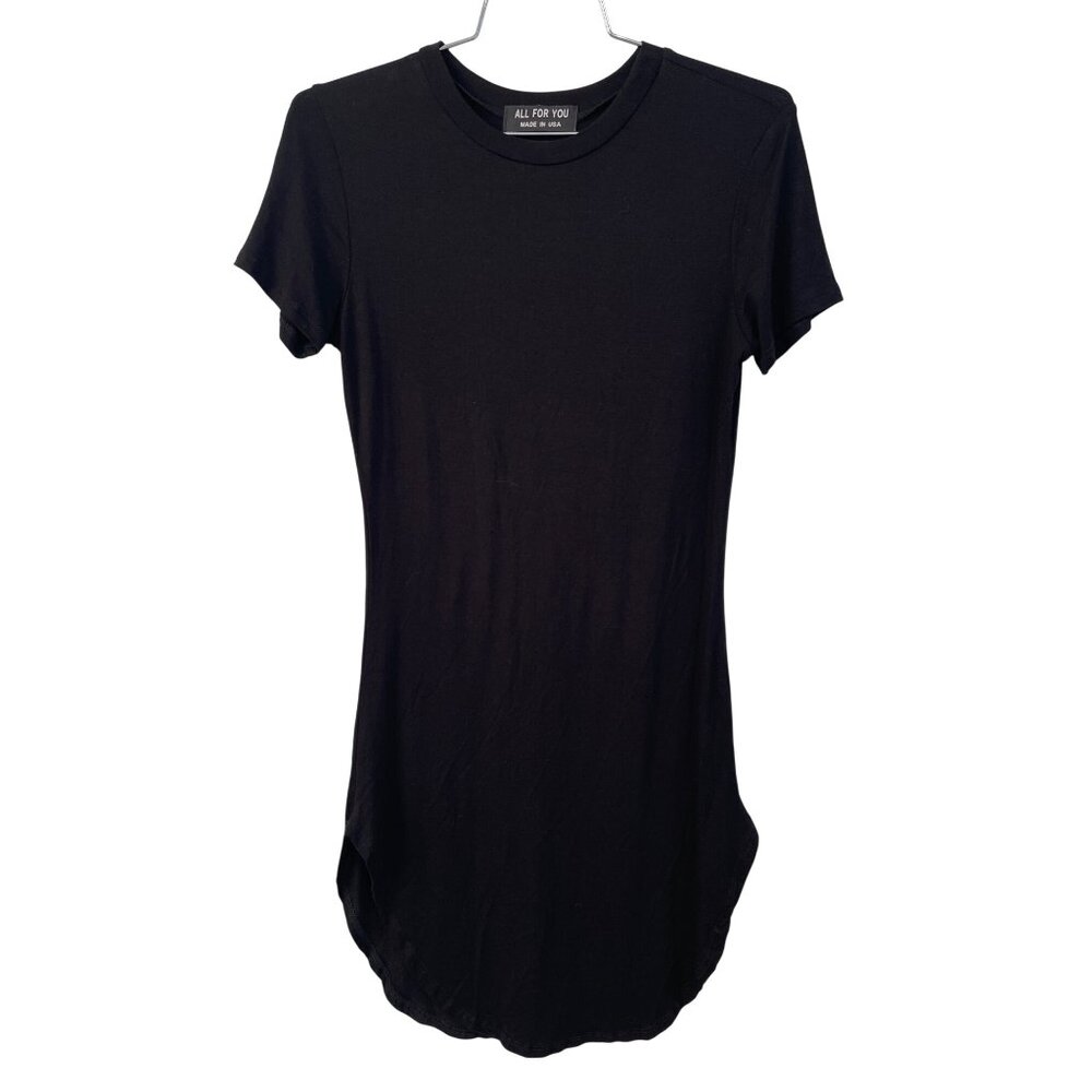 All For You Tunic Dress Size Medium Crewneck Short Sleeve Solid Black Minimalist